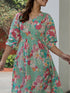 Sea Green Cotton Floral Fit & Flare Dress